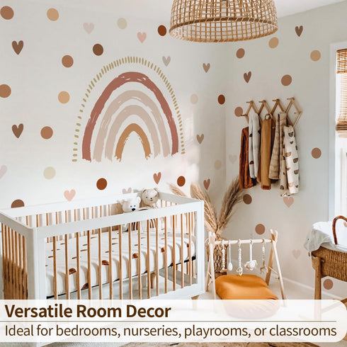 funlife Large Boho Rainbow Wall Decals Peel and Stick, Self Adhesive Boho Polka Dot Wall Decal Hearts Wall Sticker