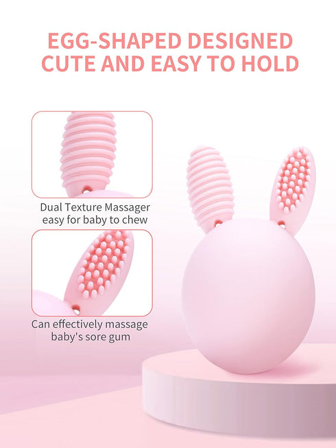 Teether Baby Teething Toy Rabbit Egg Rattle Toy Teething Pain Relief for Babies Boys Girls - Pink