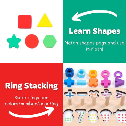 Wooden Montessori Toys for Kids, Toddler Number Puzzles Sorter, Counting Shape Stacker for Learning Education Math