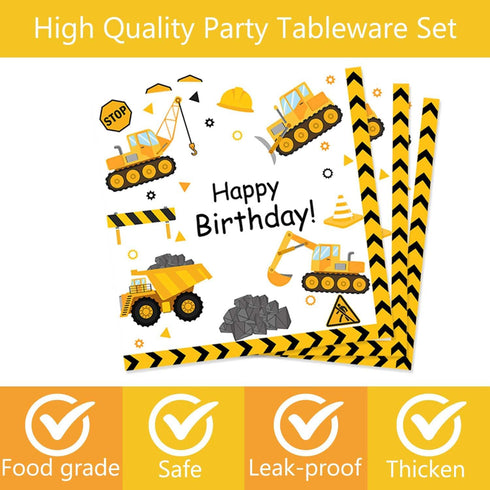 118 3rd 3rd Pcs Construction Birthday Decor Construction Three Years Old Paper Dinner Plates Napkins Forks Cups
