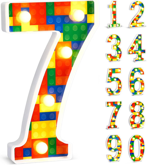 8.58''(Number 7) Baquler Building Block Light up Number Birthday Decoration Sign Marquee LED Numbers for Party Lighted