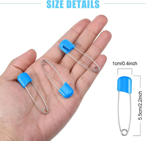 50 Pieces Safety Diaper Pins, 2.2 Inch Plastic Head Cloth Diaper Nappy Pins with Velvet Bag (Blue)