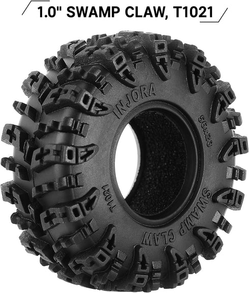 INJORA 1.0 Tires - S5 Swamp Claw Mud Terrain Tires for TRX4M AX24 SCX24 FCX24 1/18 1/24 RC Crawler Car, 56 * 23mm, T1021