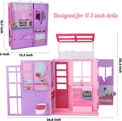 11.5-inch 2-Story 37 Doll House for Dolls, Foldable Dollhouse with pcs Furnitures & Accessories, Playhouse with Pet