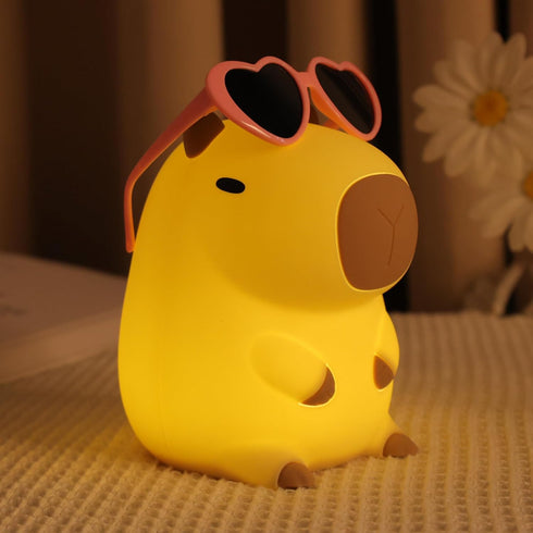 Attivolife Capybara Night Light, Summer Capybara Silicone Lamp for Girls, Nursery Touch Nightlight Portable with Dim, Funny Bathroom Table Decor Birthday Xmas Gift for Kid Child(Pink Glasses) by Attivolife