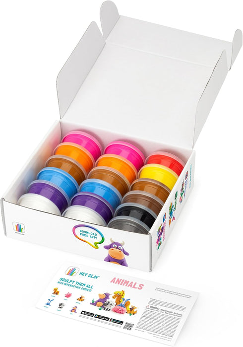Hey Clay Animals - 18 Can Modeling Air-Dry Clay & Interactive App, Arts & Crafts for Ages 3 to 11