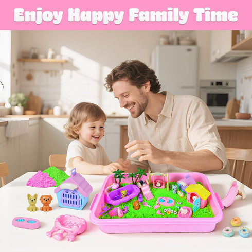 3 4 5 6 7 8 SMILESSKIDDO Sensory Bin - Cat and Dog Play Sand Kit with Green and Red Magic Sand, Pet Sensory Box, Role