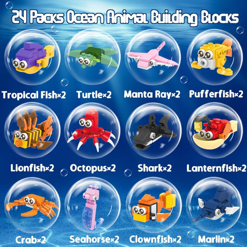 WODMAZ 24 Packs Sea Animal Building Blocks for Kids Easter Egg Fillers Basket Stuffers Egg Hunt Birthday Party Favor