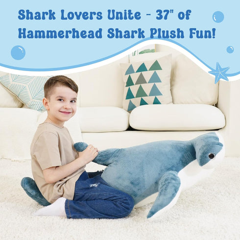 37-Inch Hammerhead Giant Plush Shark - Soft and Realistic Stuffed Animal