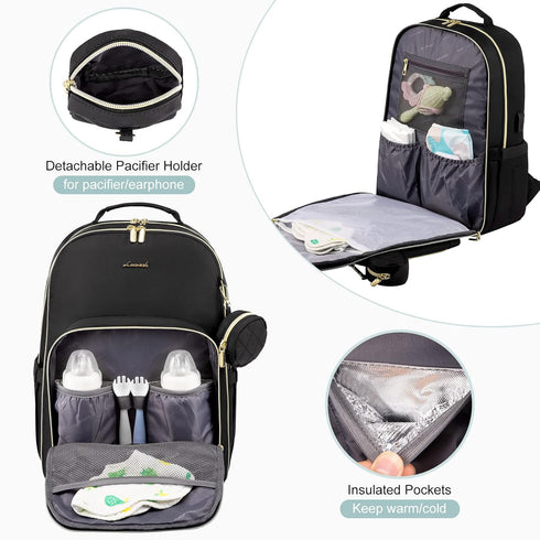 Backpack, Lozenge-Black LOVEVOOK Diaper Bag Quilted Baby Bag with Changing Pad & Pacifier Holder, Waterproof Travel