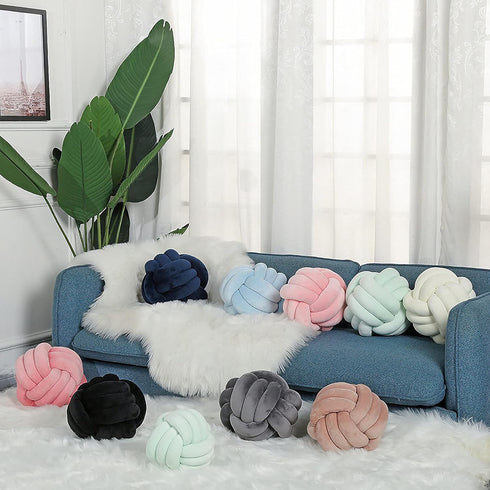 PUXU Blue,11in/28cm) Knot Pillow Ball Round Cushion Pillows, Children Room Decoration Plush Toys Calming Stress Relief