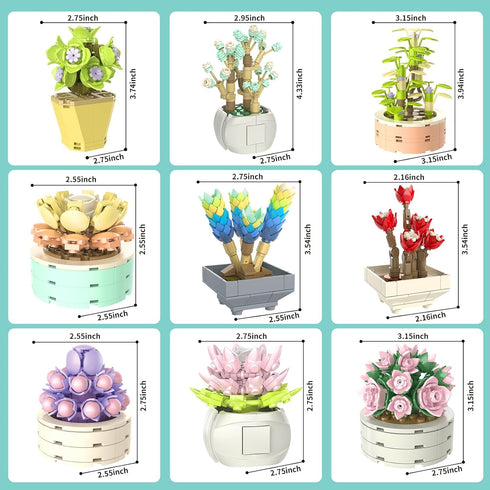 JMBricklayer Flowers Succulents Botanical Collection Building Sets, Creative Flowers Building Project for Adults