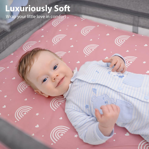 33x20 Baby Bedside Bassinet Sheets Fitted Girl, Compatible with Baby Delight Dream On Me & Most Rectangle Bedside