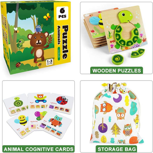 Toddler Wooden Jigsaw Puzzles, Animals Puzzles for 1 2 3 Year Old Girls Boys, Educational Toys for Colors & Shapes