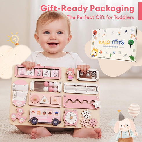 1-3 17-Inch 1 2 3 KALOTOYS Large Montessori Busy Board for Baby & Toddlers Wooden Sensory Activity Board Fine Motor