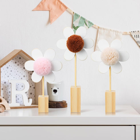3 Set Beeveer Pcs Wooden Daisy Nursery Shelf Decor Boho Daisy Decor Floral Aesthetic Flower Wall Art Bohemian Style