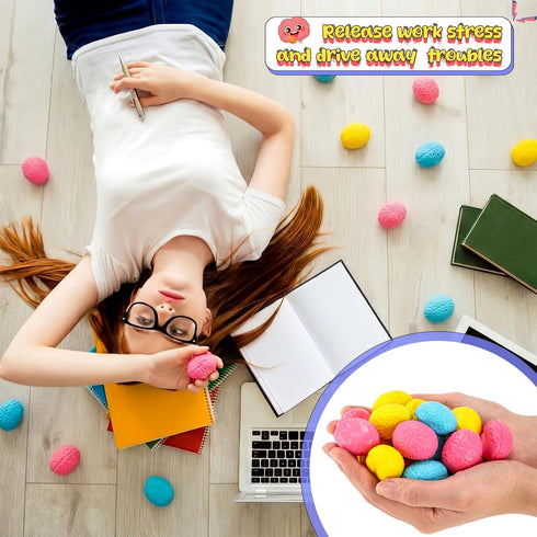 100 (3 Skylety Pcs Brain Stress Balls Bulk Halloween Funny Toy PU Hand Muscle Exercise Pressure Ball Brain Shaped Toy