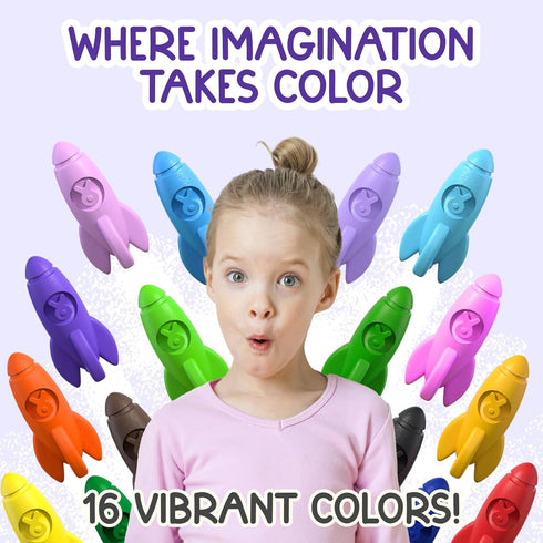 16 4-8 3-10 TinyGeeks Rocket Crayons - Non Toxic, Washable - For Toddlers, Kids Ages - Easy To Hold, Baby's Crayons