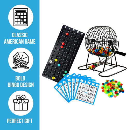 Regal Bingo Deluxe Bingo Game Set for Adults and Kids - includes 6 Inch Bingo Wheel Cage, 75 Balls, Master Board, 18 Cards and Colorful Chips - Fun Family Bingo Night