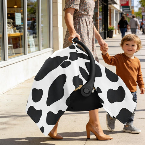 Dalzium Black and White Cow Print Car Seat Cover Baby, Carseat Canopy Cover for Girl Boy, Breathable Baby Carrier Cover