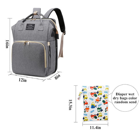 Diaper Bag with Changing Station, 7 in 1 Travel Diaper Bag Backpack, Mommy Bag with USB Charging Port (Grey)