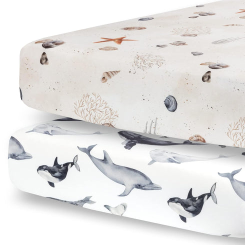 Pobibaby 2 Pack Premium Fitted Baby Boy Crib Sheets - Ultra-Soft Jersey Knit Ocean Crib Sheet (Seaside)