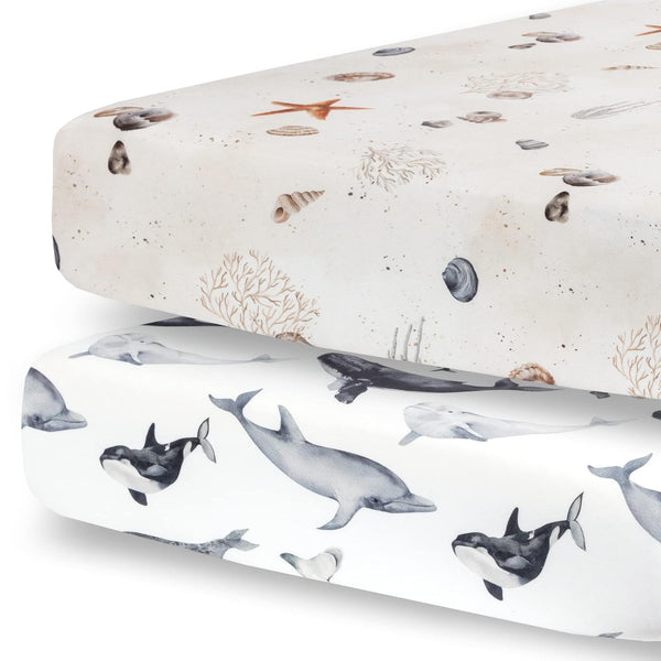 Pobibaby 2 Pack Premium Fitted Baby Boy Crib Sheets - Ultra-Soft Jersey Knit Ocean Crib Sheet (Seaside)