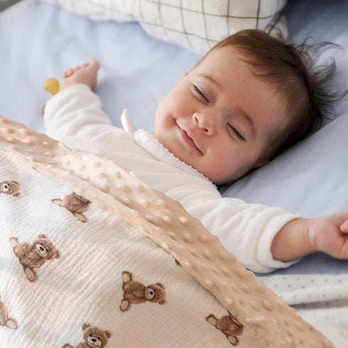 Little Jump Baby Blankets Minky Blankets for Unisex Boys Girls, Soft Fluffy Crib Blankets with Muslin Cotton Front