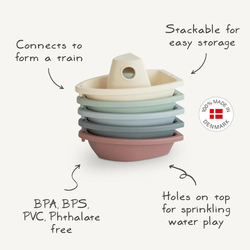 Set 5 mushie Stackable Bath Boats Toy (Petal) | Floating Bathtub Toys for Baby & Toddler, of | Made in Denmark