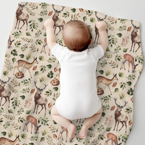 Cstdyfrv Country 60x80in Vintage Deer Boho Leaves Baby Blankets for Boys Girls Animal Receiving Swaddle Blankets