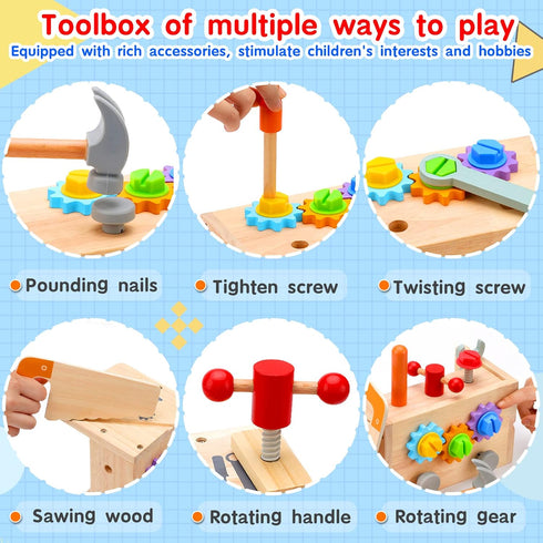 Kids Tool Set - 29 PCS Wooden Toddler Tool with Box, Montessori STEM Educational Pretend Play Toy for Ages 2-6