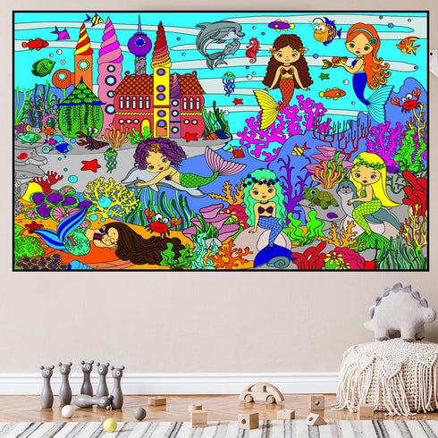 ALEX Art 38.5x26.7 , Giant Coloring Poster - Mermaid Large Wall Coloring Pages - Fun Kids Art Project Activities