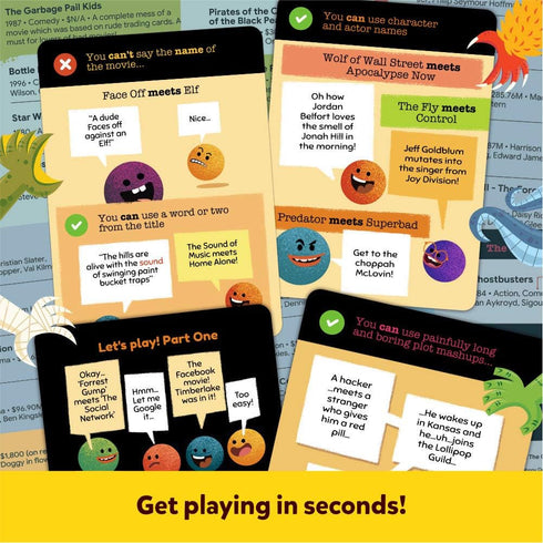Movie Meets Movie Trivia Game for 13+, 2-24 Players, Fun Icebreakers for Parties & Office Events, 100 Cards