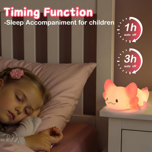 7 Dimmable Tremdwoto Axolotl Night Light, Colors Changing Cute Night Light for Kids with & Timer,Lovely Rechargeable