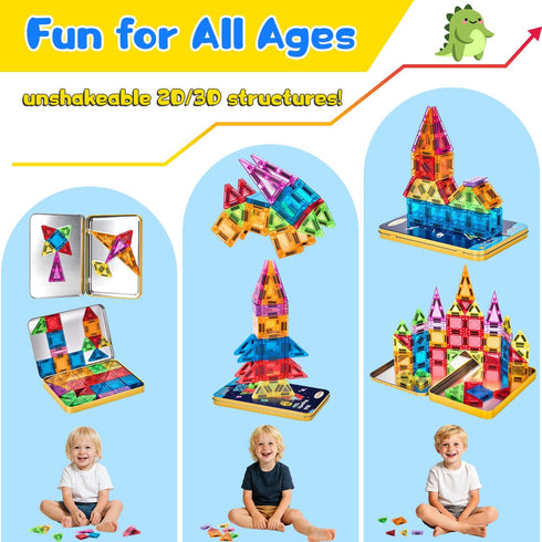 LeagoEra Set 48 3-12 Magnetic Tiles Magnetic Blocks Building Toy: Portable Mini Magnetic Tiles Travel Pieces Montessori