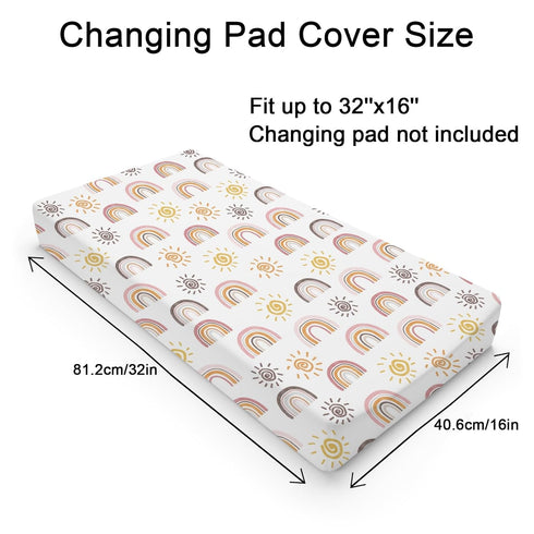 Boho Sunshine Rainbow Changing Pad Cover Colorful Rainbow Sun Baby Changing Table Pad Cover for Boys Girls Soft Breathable Stretch Fitted Change Table Pad Mats Covers 32''x16''