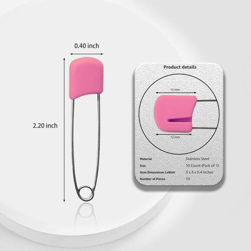 Lxnoap 10-Pack Stainless Steel Baby Safety Pins (Pink)