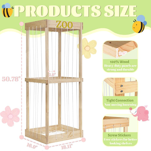 Trycooling Stuffed Animal Zoo Stuffed Animal Storage Wood Plushie Storage Stuffed Animals Zoo Storage Cage with Zoo
