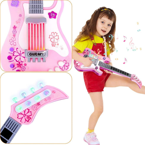 Jakeloo Kids Guitar, Toddler Electric Guitar Toy with Strap, Ideal for 3-8 Year Old Boys Girls (Pink)