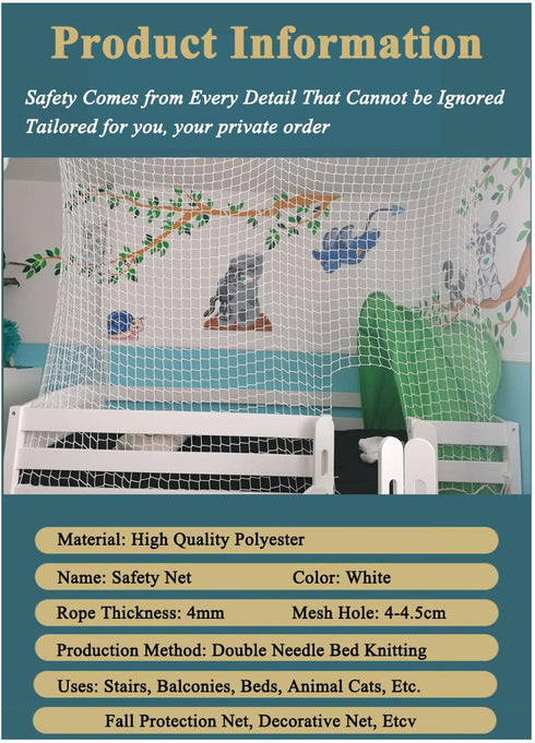 White Safety Rope Net for Kids, Knotless Fence Protective Netting for Stair Balcony, Outdoor Decoration Grid Net,