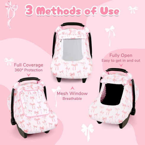 Baby Car Seat Cover, Windproof Carseat Cover for Infant Girls, Infant Warm Carseat Canopy with Double Layer Fabric