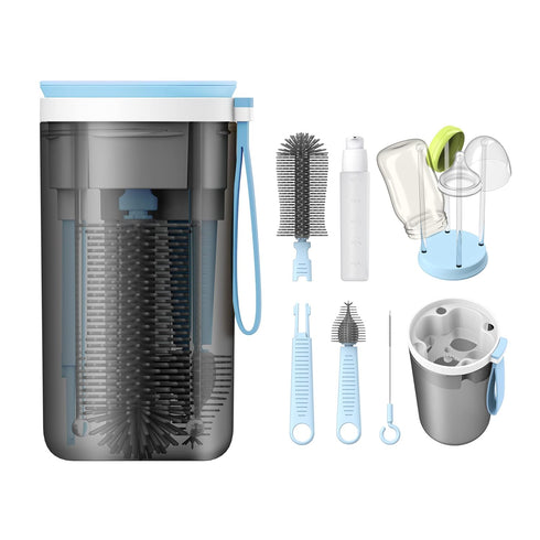 YOTIME Travel Baby Bottle Brush Set, Includes Silicone Bottle Brush, Nipple Cleaner, Straw Brush, Soap Dispenser,
