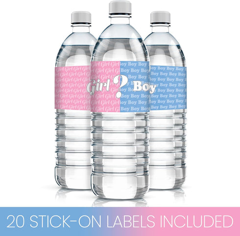 Gender Reveal Water Bottle Labels, 20 Count Pink and Blue Team Boy or Team Girl Stickers