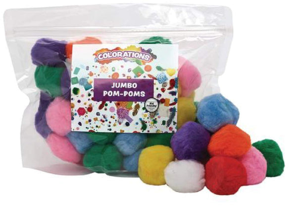Colorations Super Fluffy Soft Acrylic Jumbo Pom Poms, Set of 50, 2 inches, Resealable Bag for DIY Crafts