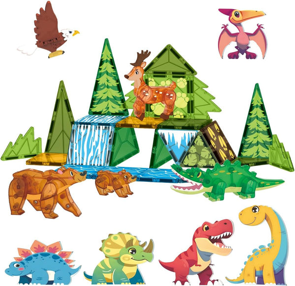 Magnetic Tiles Animals & Dinosaurs Toys, STEM Educational Building Blocks, Sensory Set