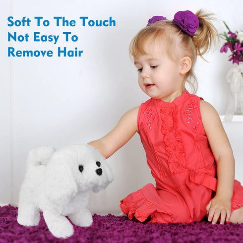 WorWoder Bichon Frise Toy Puppy Electronic Interactive Pet Dog - Walking, Barking, Tail Wagging Companion for Kids
