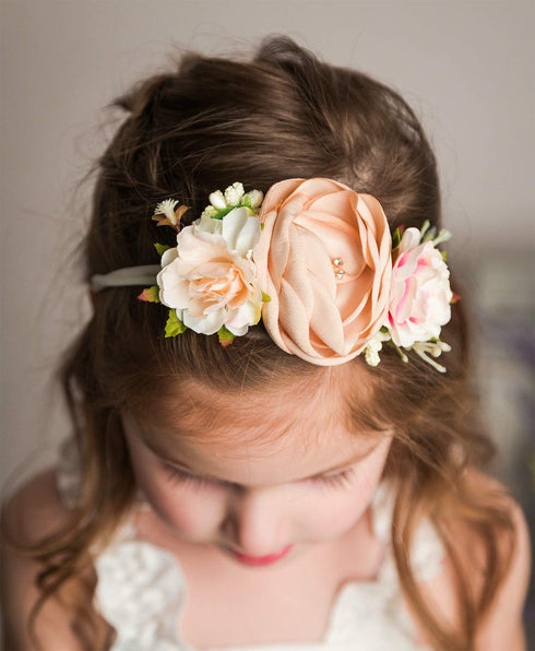 Baby Girl Floral Headbands - 3pcs Handmade Nylon Headband Flower Crown, Newborn Toddler Hair Accessories