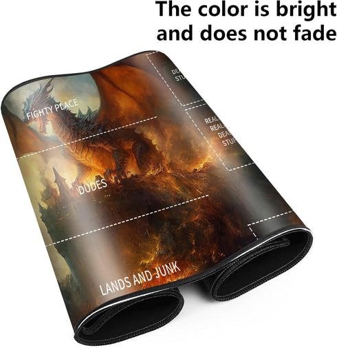 Playmat for MTG: Card Playmat Stitched with Magic Zones for TCG and Board Games, Game Mat 24 x 14 inches-Firedragon