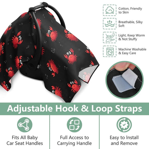Mazeann Red Crab Sea Black Car Seat Cover Baby Breathable Soft Infant Carseat Covers Canopies Babies Carrier Covers