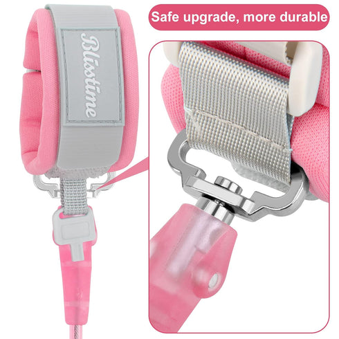 Blisstime Toddler Leash - Anti Lost Wrist Link with Key Lock, Upgraded Baby Leash for Kids (4.9ft/1.5m, Pink)